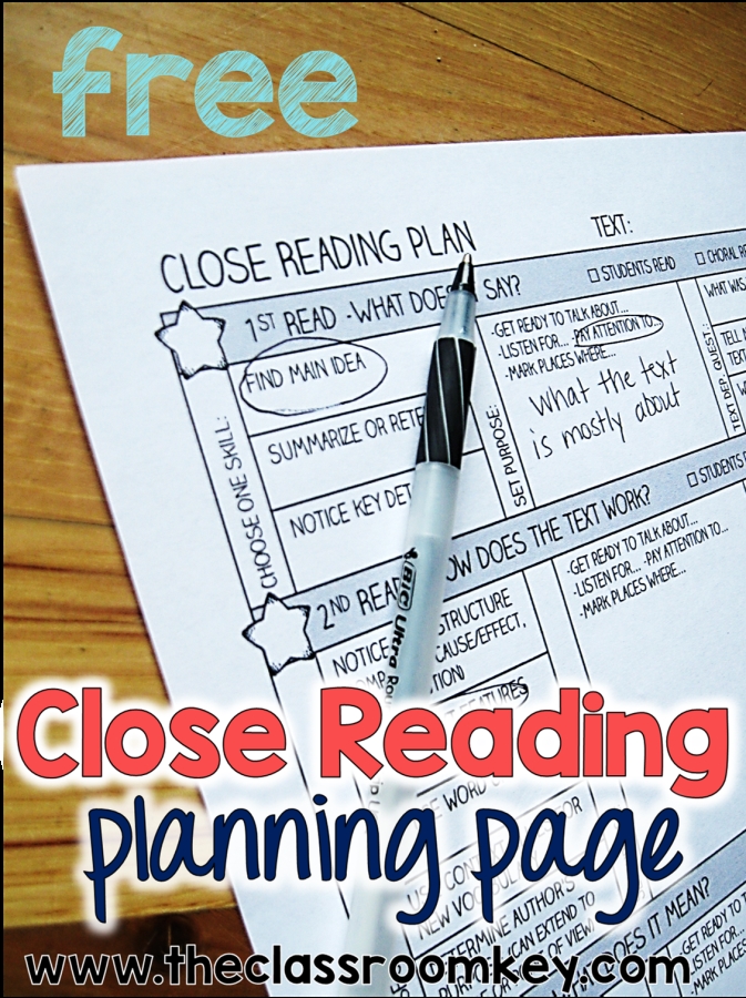 FREE close reading planning page