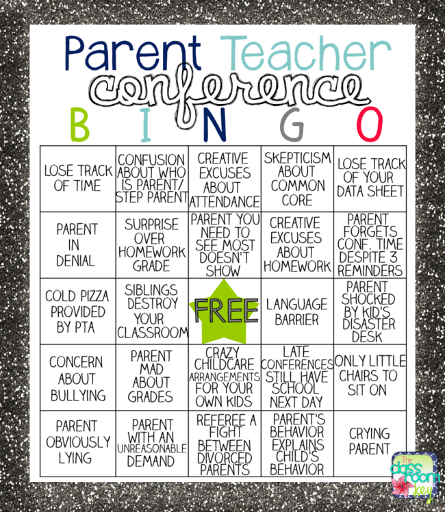 Parent Teacher Conference Bingo, teacher humor