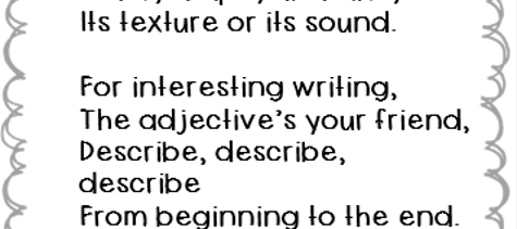adjective-2Bsong An easy song to help your students learn to identify adjectives, the fun way to teach part of speech! Great for 1st, 2nd, or 3rd grade