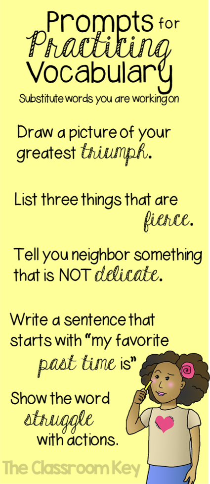 prompts for interacting with a vocabulary word wall