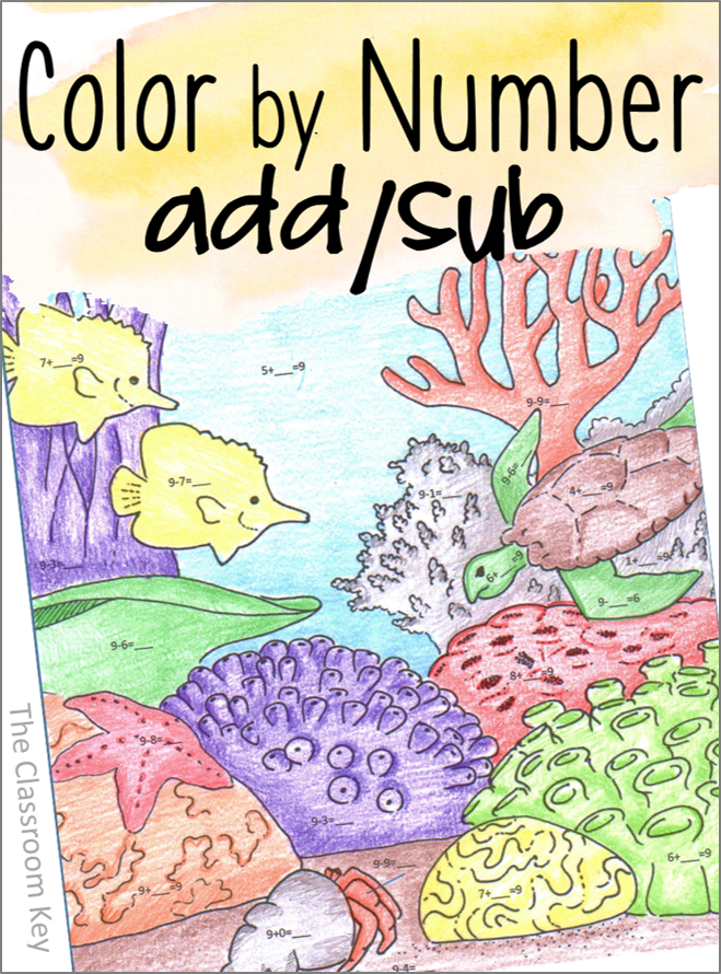 Math fact color by number activities, addition and subtraction. Practice math facts the fun way! These activities integrate math and science with ecosystem and habitat images. Perfect for 1st and 2nd grade #mathfacts #addition #subtraction #1stgrade #2ndgrade