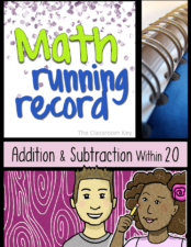 Math Running Record, Addition and Subtraction Facts within 20, for tracking strategies used for math facts
