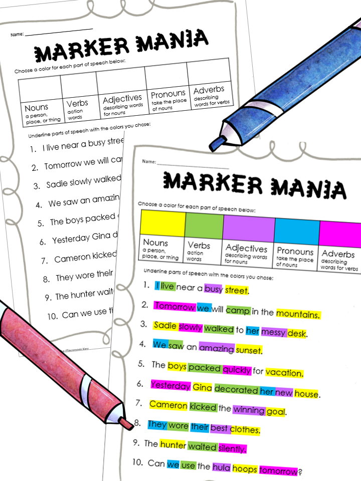 Parts Of Speech Practice The Classroom Key