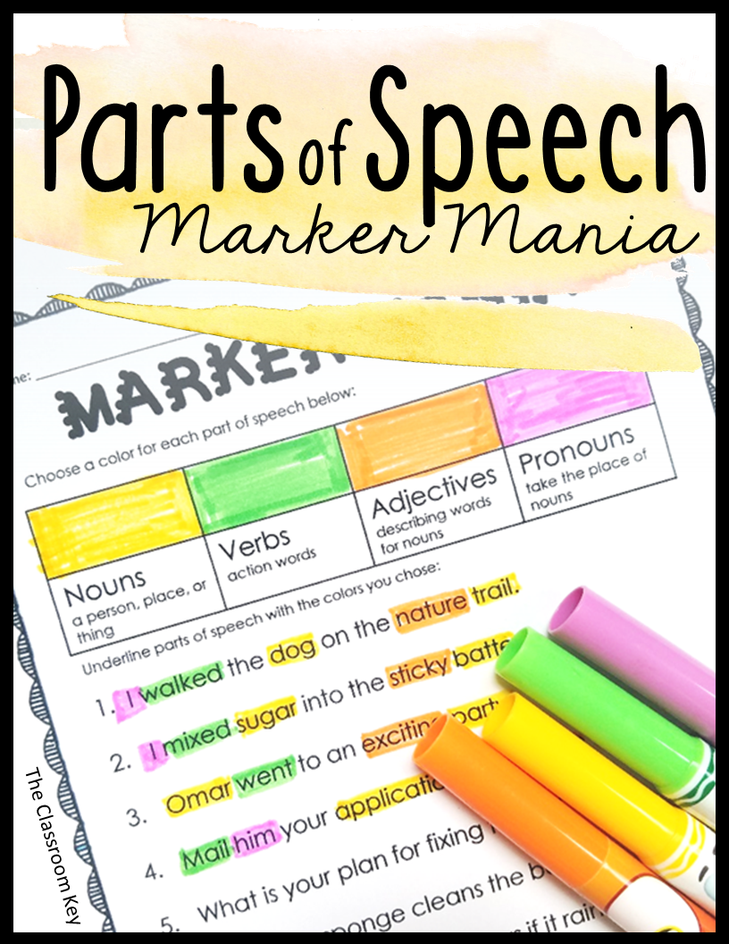 parts of speech practice activity or center the classroom key